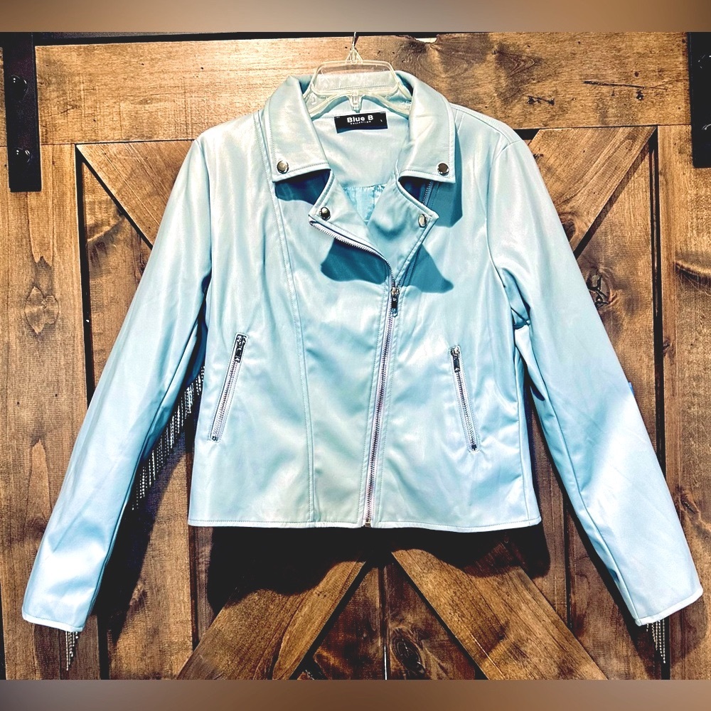 NWOT Blue B Cowgirl Rhinestone Fringe Faux Leather Jacket - Picture 4 of 15